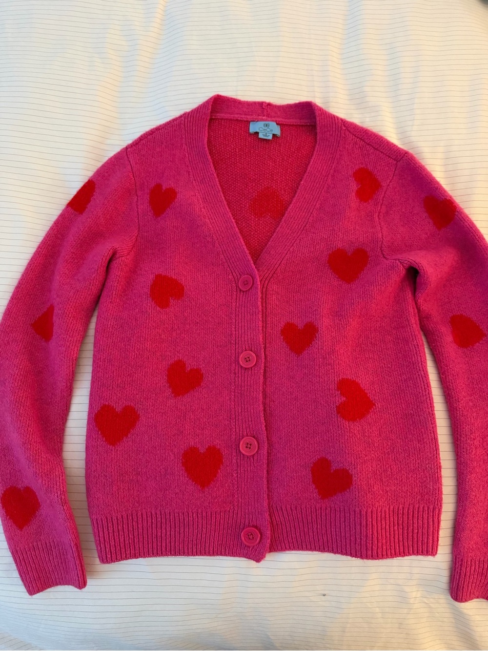 CeCe Pink Cardigan with Red Heart Motif